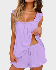 2-Piece Soft Pajama Set with Ruffle Tank Top & Shorts