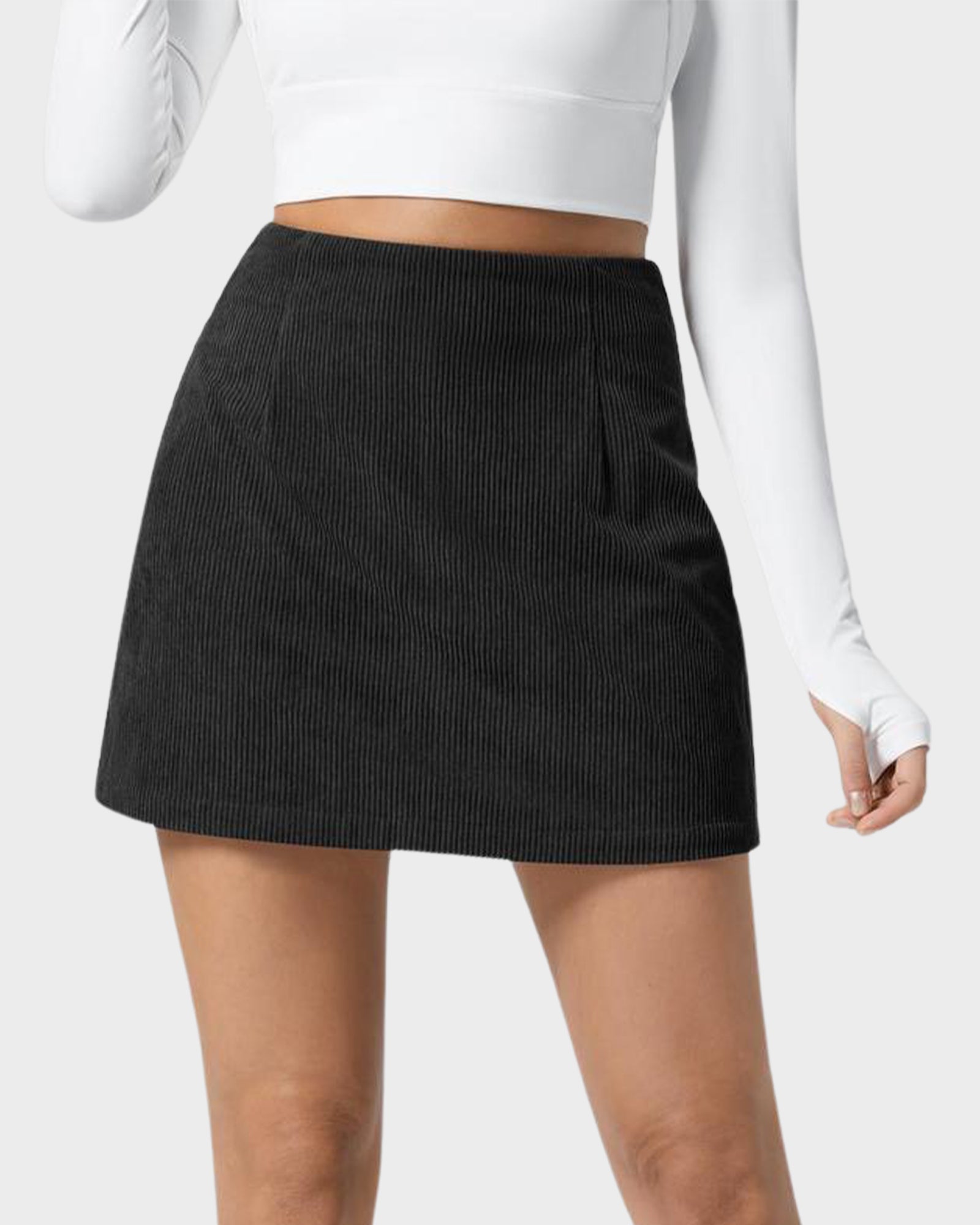 2-in-1 High Waisted Corduroy A-Line Skirt
