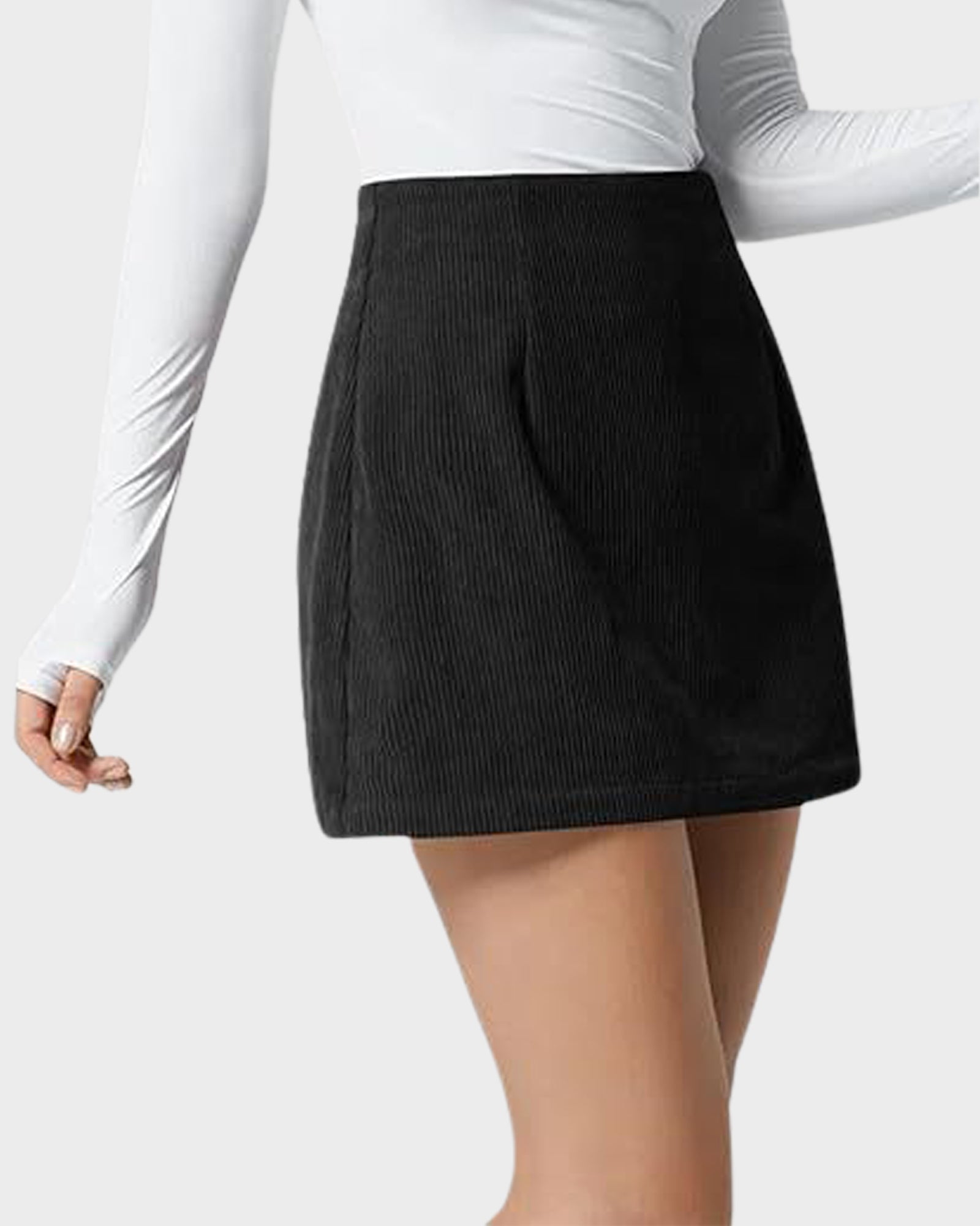 2-in-1 High Waisted Corduroy A-Line Skirt