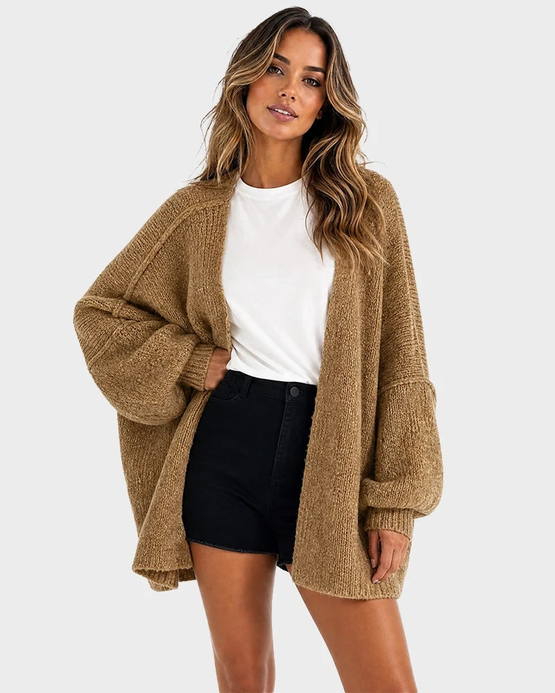 Oversized Lantern-Sleeve Open-Front Knit Cardigan – SheCurve