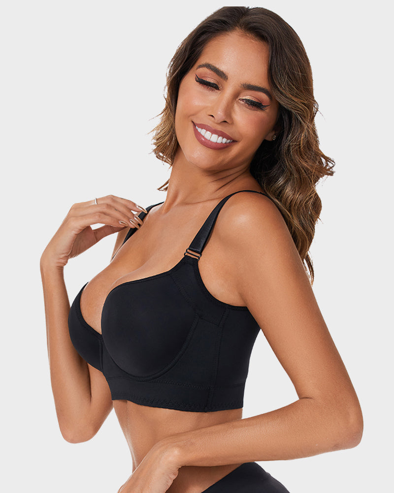 SheCurve® Push-Up Back Smoothing Bra - Black+Beige (2 PACK）