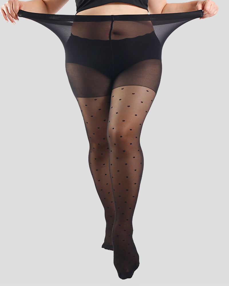 Plus Size Dots Pattern Black Sheer Tights