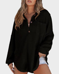 Relaxed Fit Long Sleeve Waffle Knit Button-Up Shirt