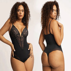 Shecurve® Lace Deep-V Neck Bodysuits