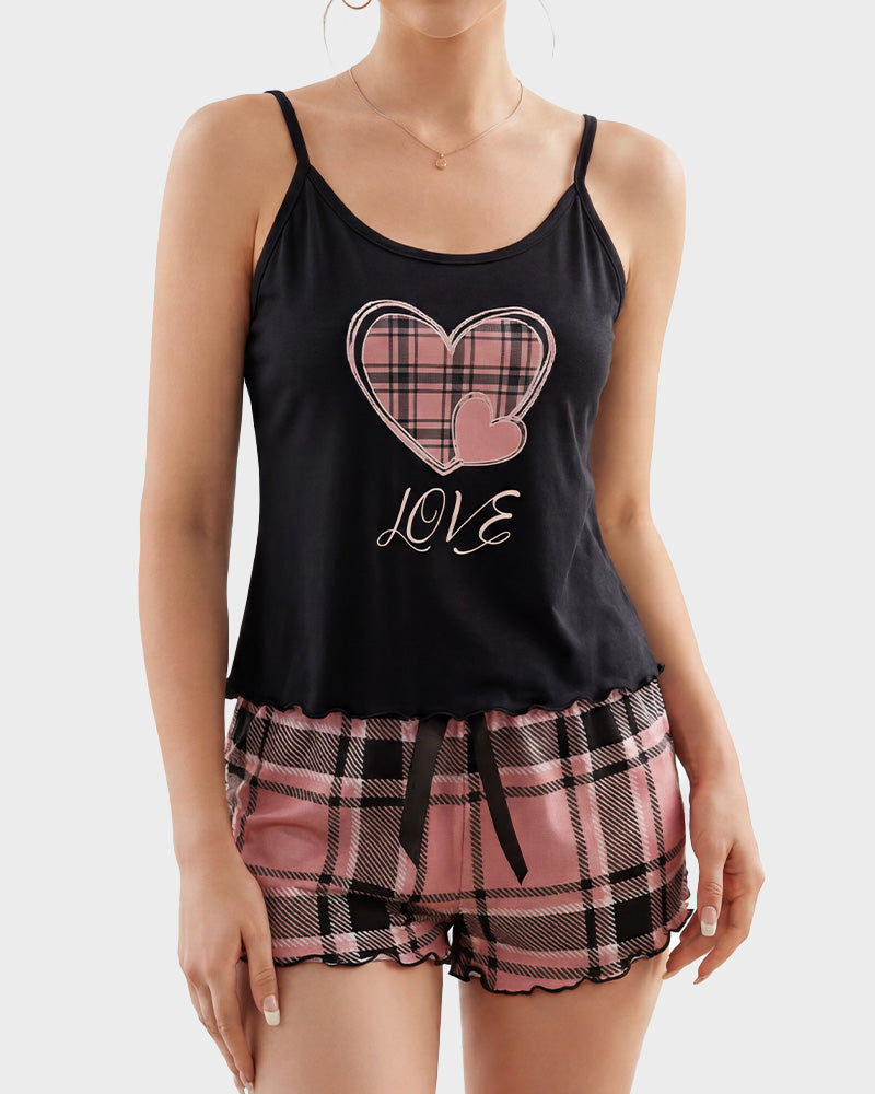 2 Piece Cartoon Print Cami Pajama Set