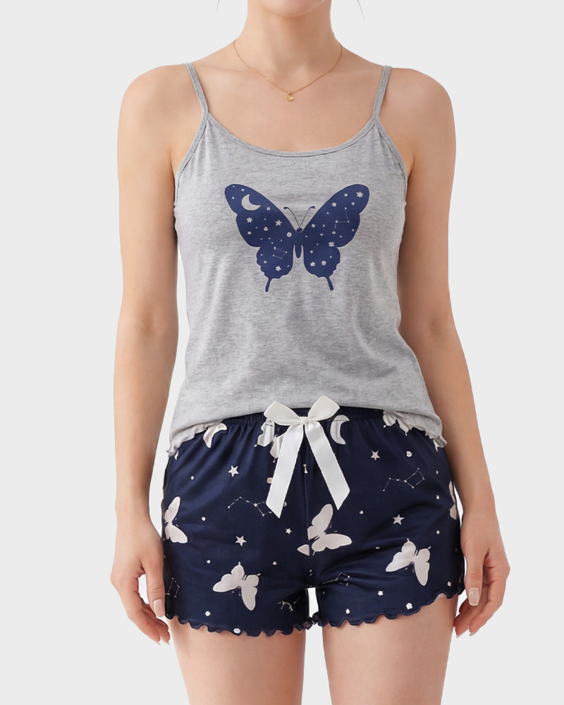 2 Piece Cartoon Print Cami Pajama Set
