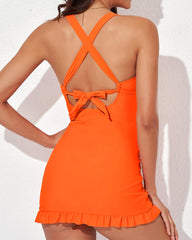 Deep V Cross-Back Ruched One-Piece Swimsuit