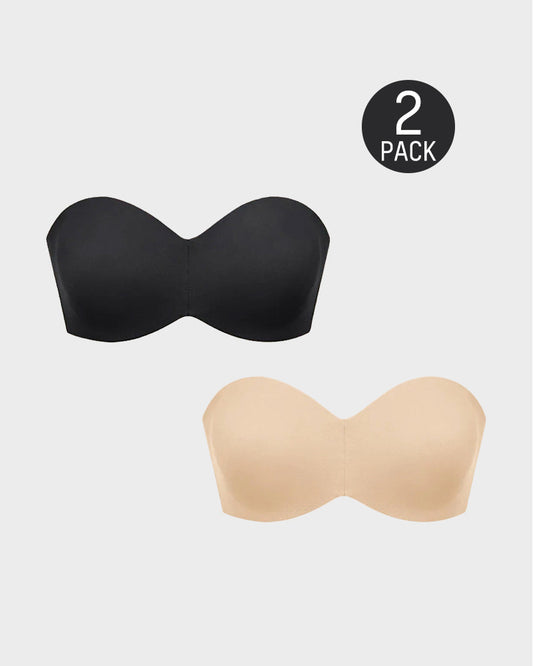 SheCurve® Full Support Non-Slip Convertible Bandeau Bra-Black+Nude