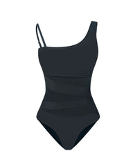 One Shoulder Mesh High Cut One-Piece Swimsuit