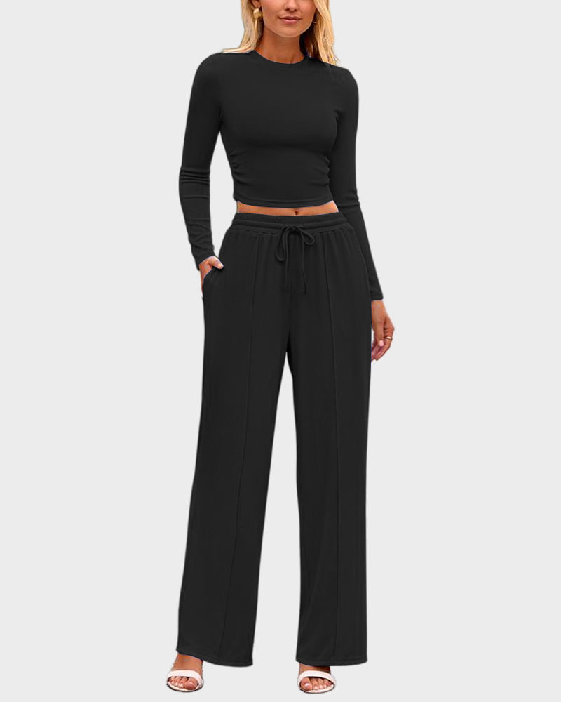 2 Piece Lounge Set with Wide Leg Pants