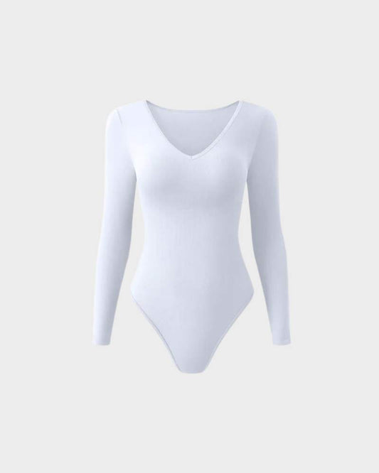 SheCurve® Sexy Ribbed V Neck Long Sleeve Bodysuits