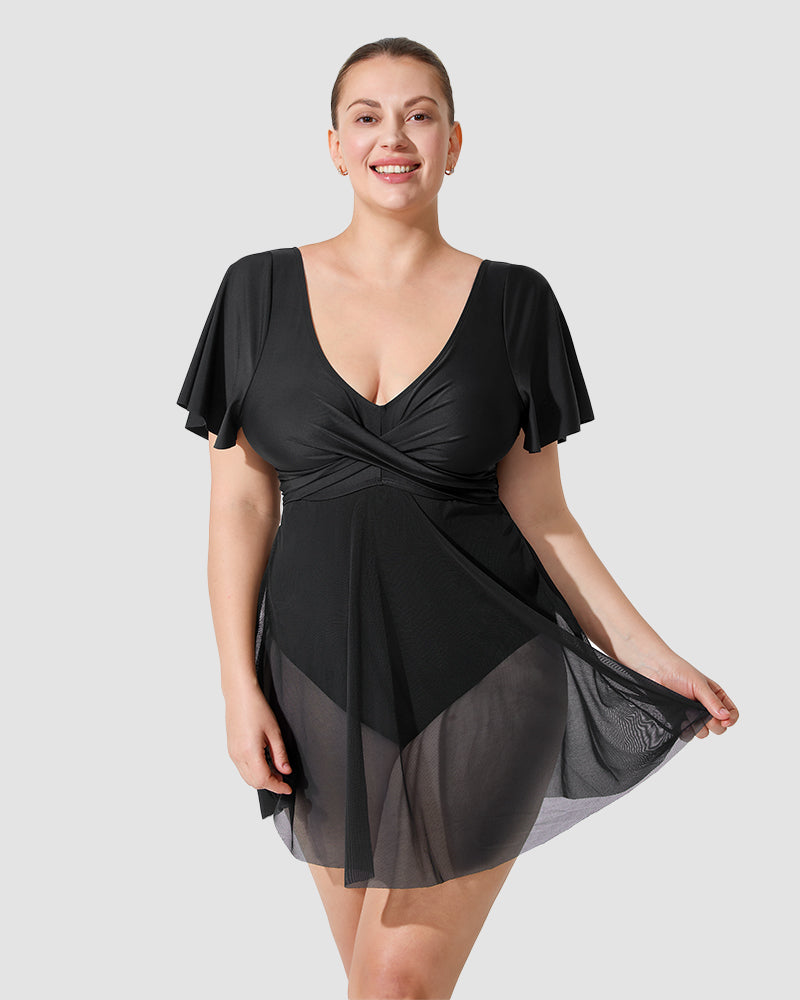 Plus Full Coverage Ruffle Swimdress