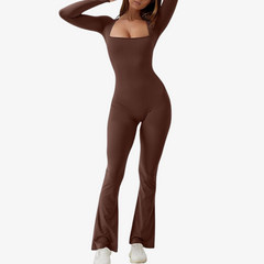 Square Neck Long Sleeve Flared Jumpsuit