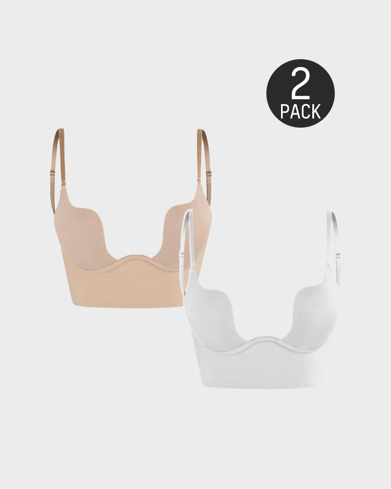 SheCurve® Low Back Secret Plunge Bra - Black+Beige+White (3 Pack)