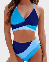 Color-Block Crisscross Laced Back Bikini Set