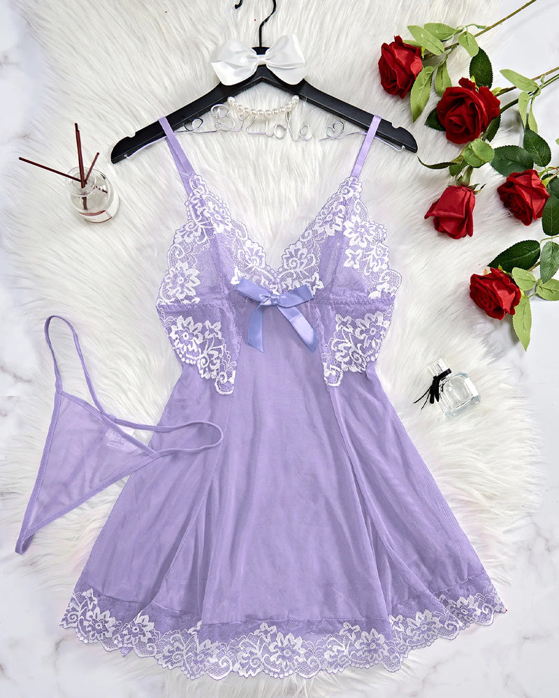 SheCurve®Sexy Sheer Lace Nightgown with G-String