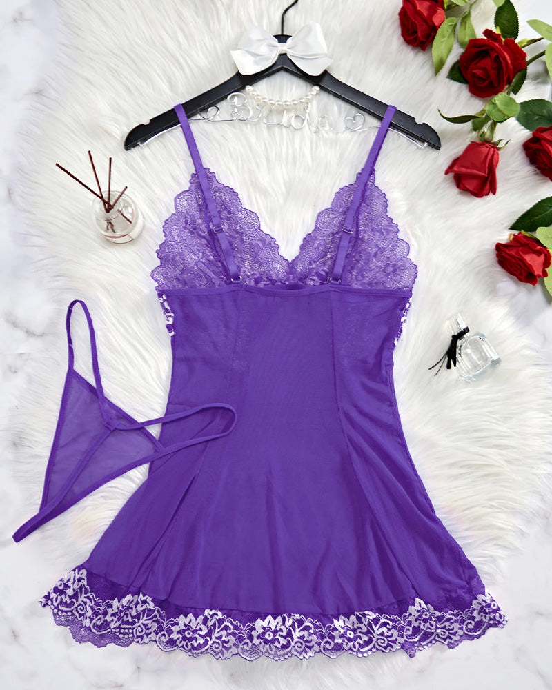 SheCurve®Sexy Sheer Lace Nightgown with G-String