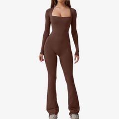 Square Neck Long Sleeve Flared Jumpsuit