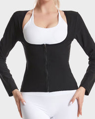 Zipper Front Open-Bust Long Sleeve Sauna Suit Top