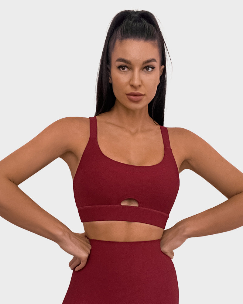 SheCurve®Ribbed Support Cross Back Sports Bra