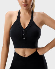Ribbed Knit Button-Front Racer-Back Tank Top