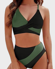 Color-Block Crisscross Laced Back Bikini Set