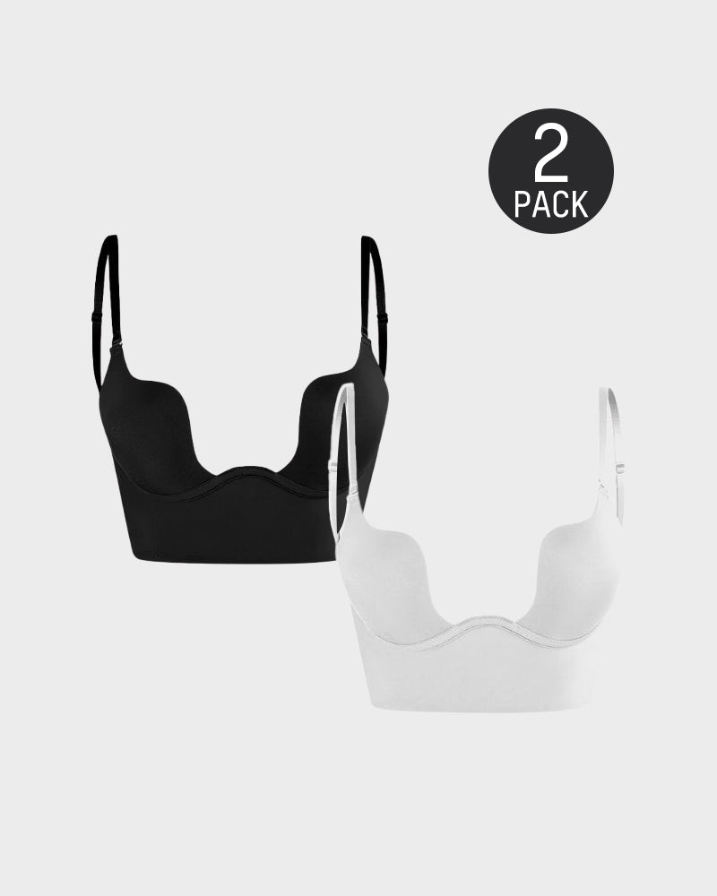 SheCurve® Low Back Secret Plunge Bra - Black+Beige+White (3 Pack)