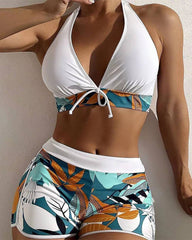SheCurve® Split High Waist Patchwork Swimsuit