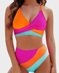 Color-Block Crisscross Laced Back Bikini Set