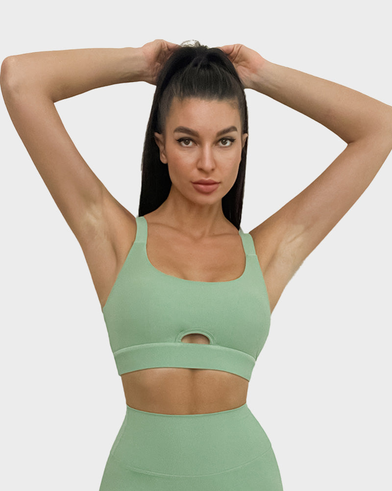 SheCurve®Ribbed Support Cross Back Sports Bra