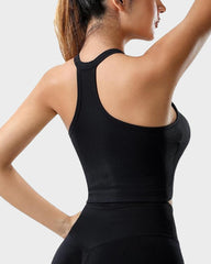 Ribbed Knit Button-Front Racer-Back Tank Top