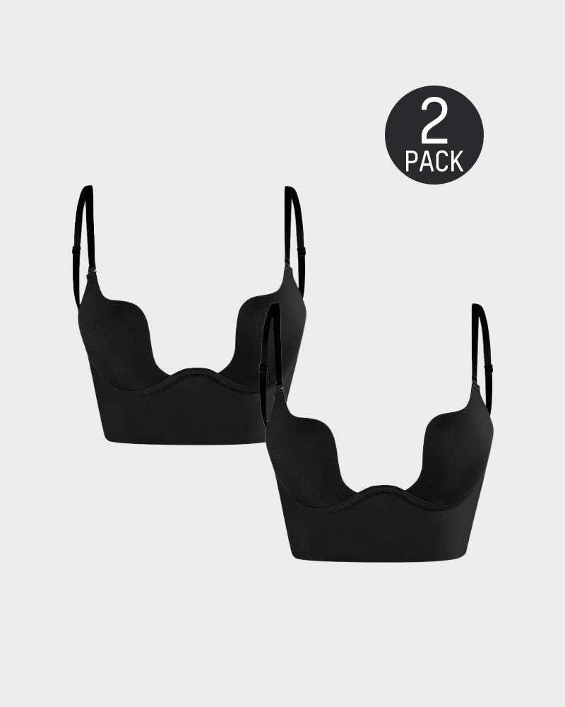 SheCurve® Low Back Secret Plunge Bra - Black+Beige+White (3 Pack)