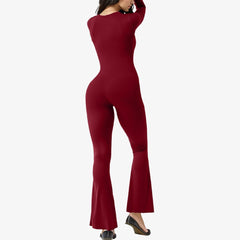 Square Neck Long Sleeve Flared Jumpsuit