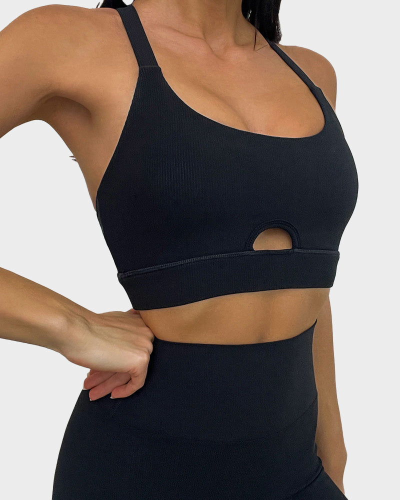 SheCurve®Ribbed Support Cross Back Sports Bra