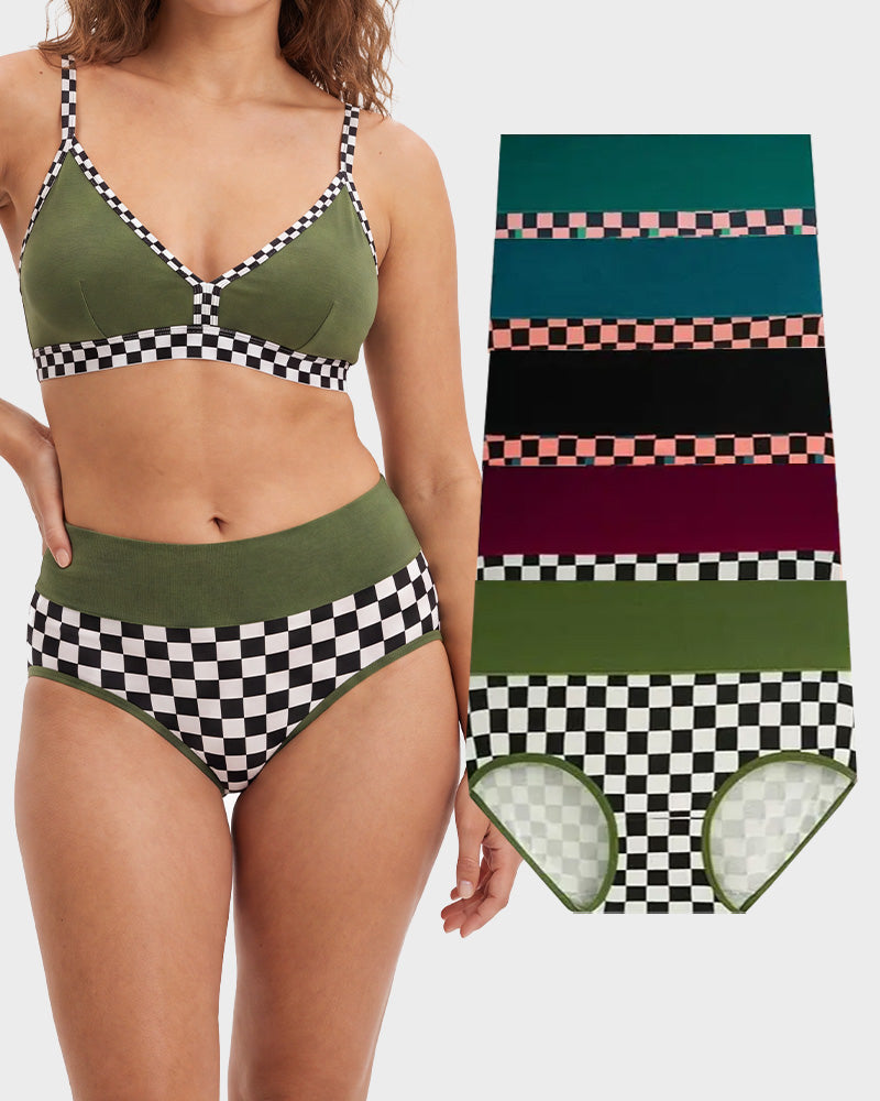 5-Pack Checkerboard High-Waisted Cotton Briefs