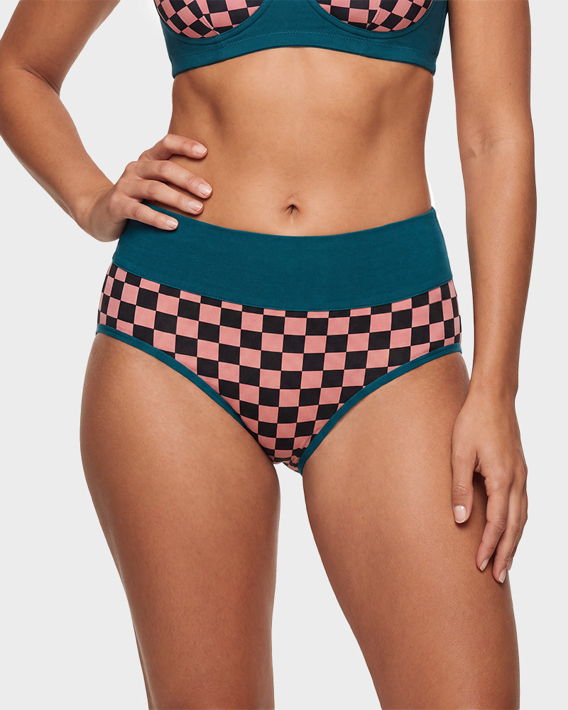 5-Pack Checkerboard High-Waisted Cotton Briefs
