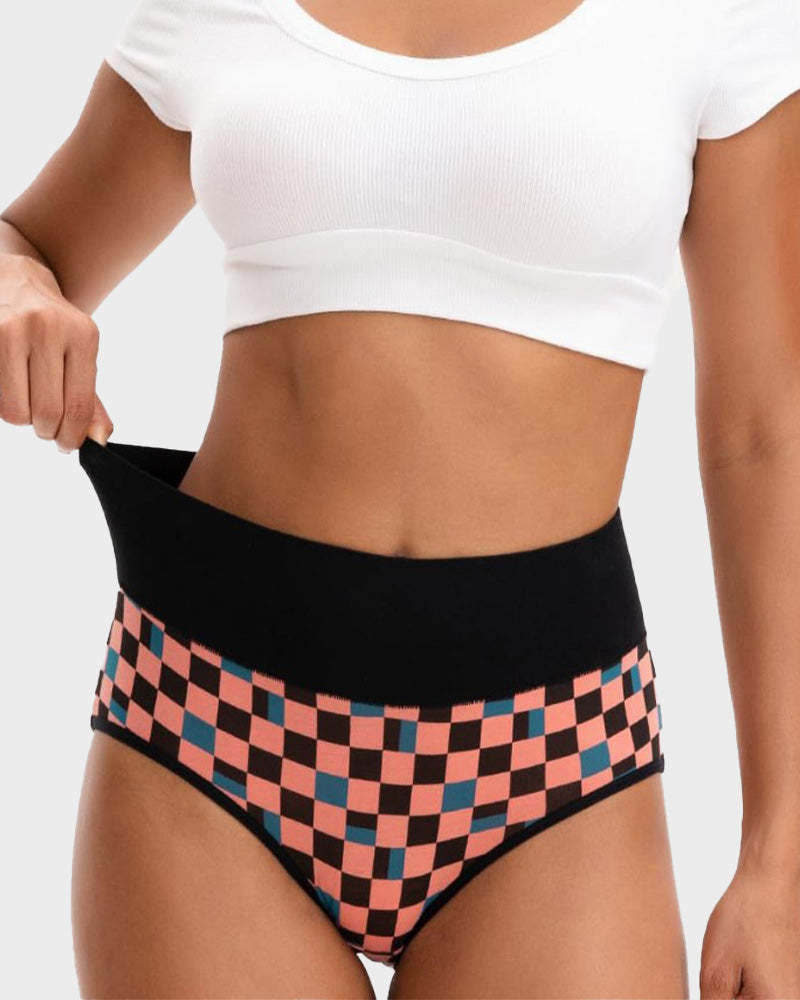 5-Pack Checkerboard High-Waisted Cotton Briefs