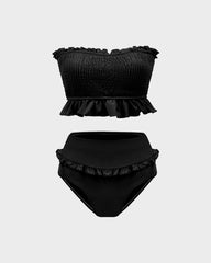 Chic Ruffled Strapless Bandeau Bikini Set