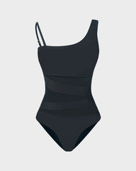 One Shoulder Mesh High Cut One-Piece Swimsuit