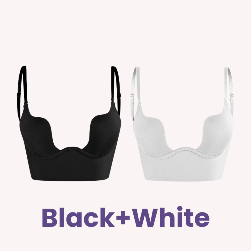 SheCurve® Low Back Secret Plunge Bra - Black+Beige (2 Pack)