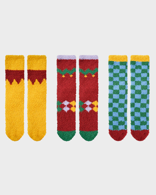 Cute Festive Print Cozy Warm Fluffy Socks (3 Pack)