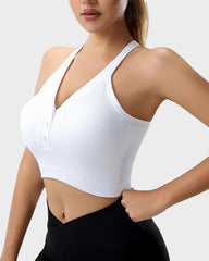 Ribbed Knit Button-Front Racer-Back Tank Top
