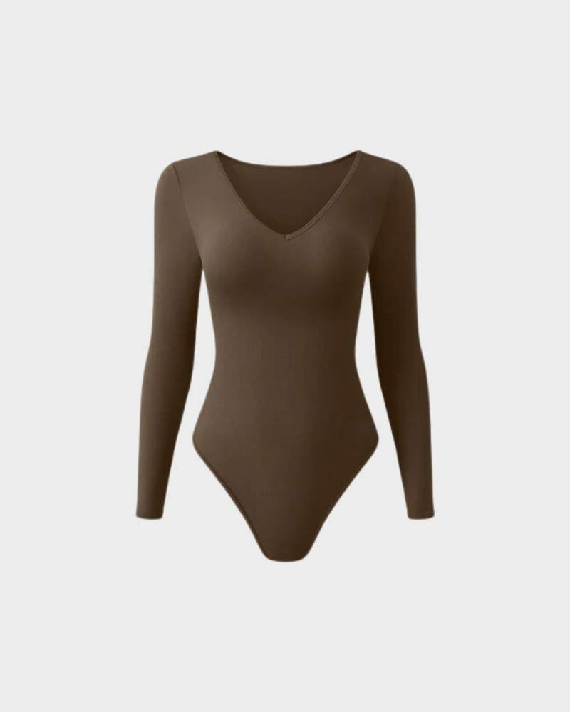 SheCurve® Sexy Ribbed V Neck Long Sleeve Bodysuits