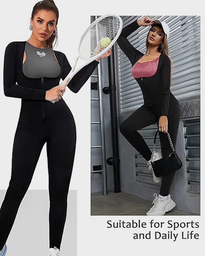 Open Bust Front Zipper Full Body Sauna Jumpsuit