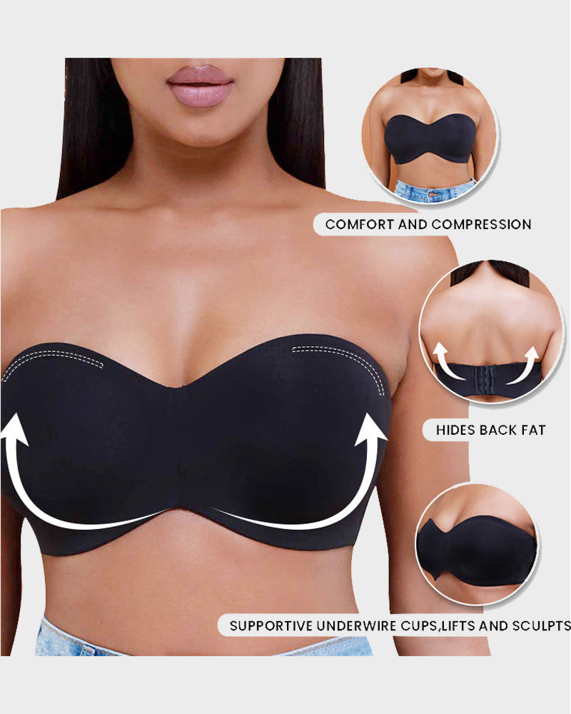 SheCurve® Full Support Non-Slip Convertible Bandeau Bra-Black+Nude