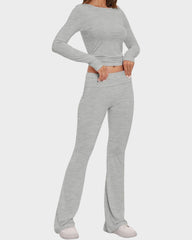 SheCurve®Women's 2-Piece Lounge Set: Tops & Flare Pants