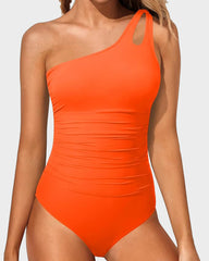 One Shoulder Ruched One Piece Swimsuit