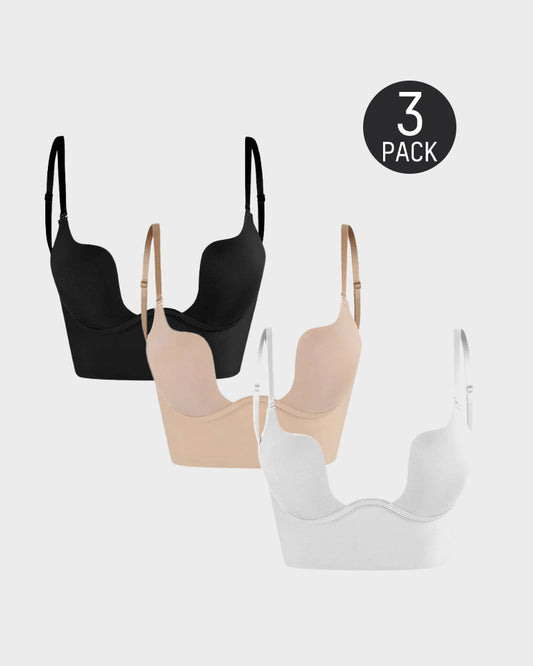 SheCurve® Low Back Secret Plunge Bra - Black+Beige+White (3 Pack)