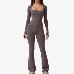 Square Neck Long Sleeve Flared Jumpsuit