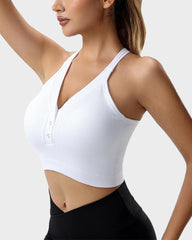 Ribbed Knit Button-Front Racer-Back Tank Top